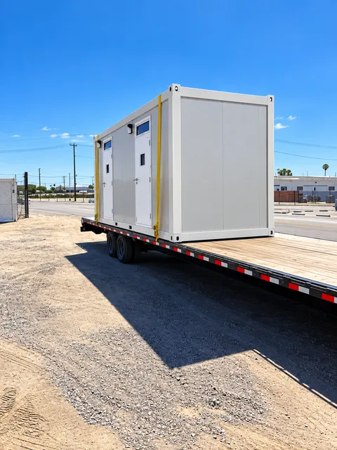 Sleeper unit loaded on a flatbed for transport