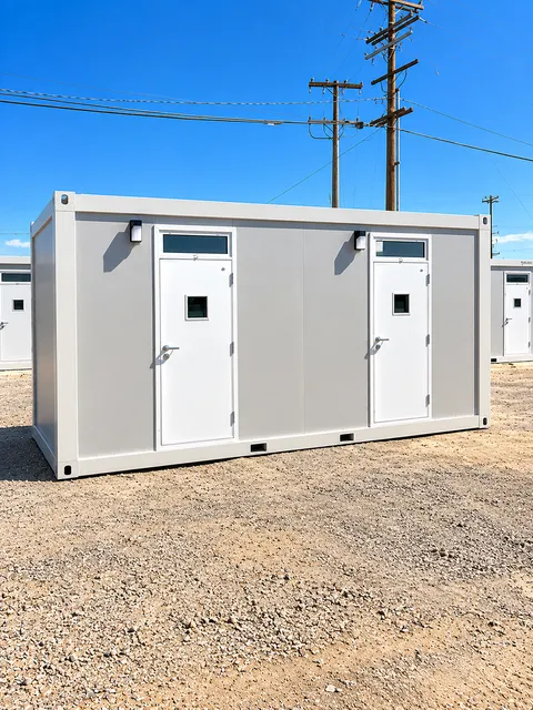Sleeper unit front exterior and separate room doors