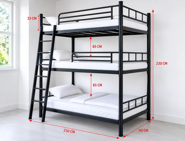 Bunk bed frame with dimension annotations