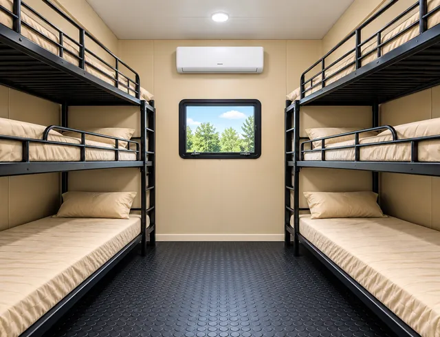 Accommodation room with multiple bunks