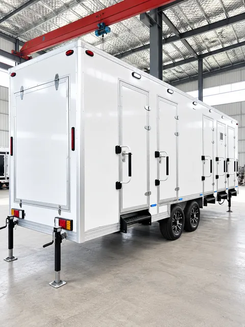 Shower trailer with multiple private entry doors
