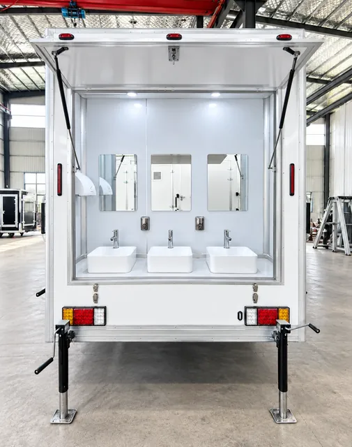 Open handwashing station at the trailer end