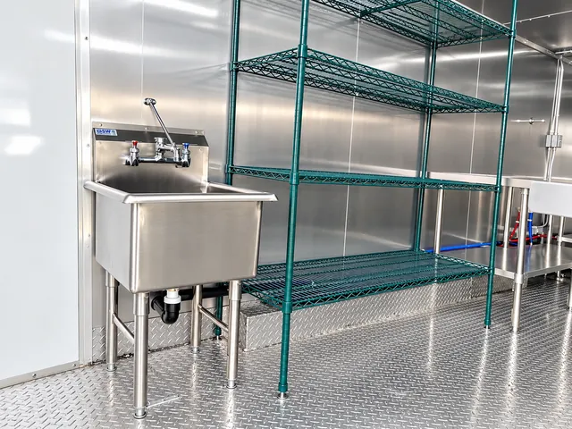Utility sink and open storage racks