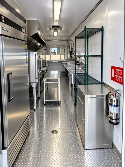 Mobile kitchen entry looking toward the cooking line