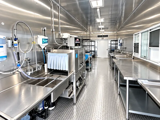 Dishwashing interior with pre-rinse station