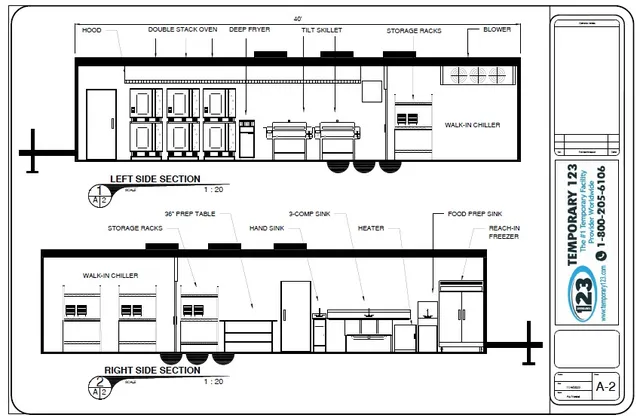 40ft bulk kitchen equipment side sections