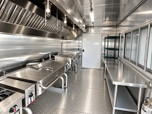 Bulk cooking and prep area with storage racks