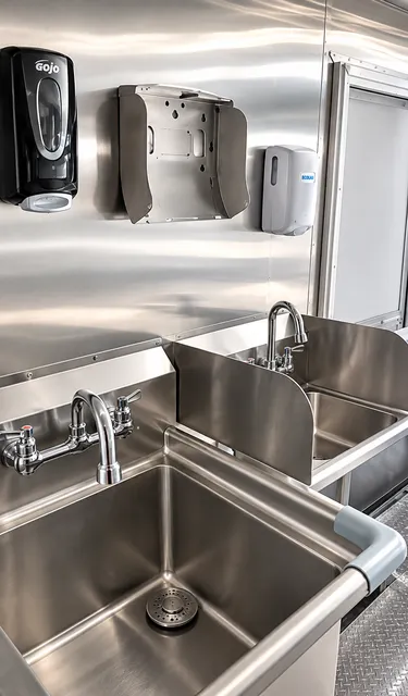 Handwashing sink and wall-mounted dispensers