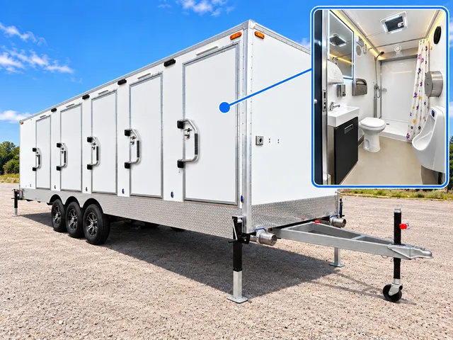 Combination trailer doors with an open bathroom inset