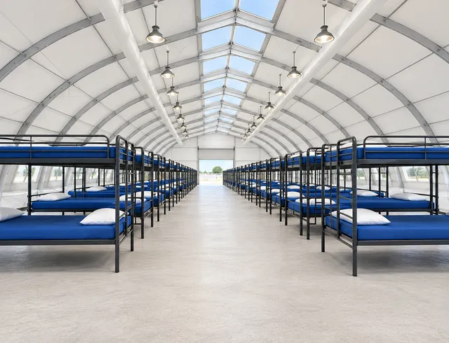 Temporary bunkhouse interior
